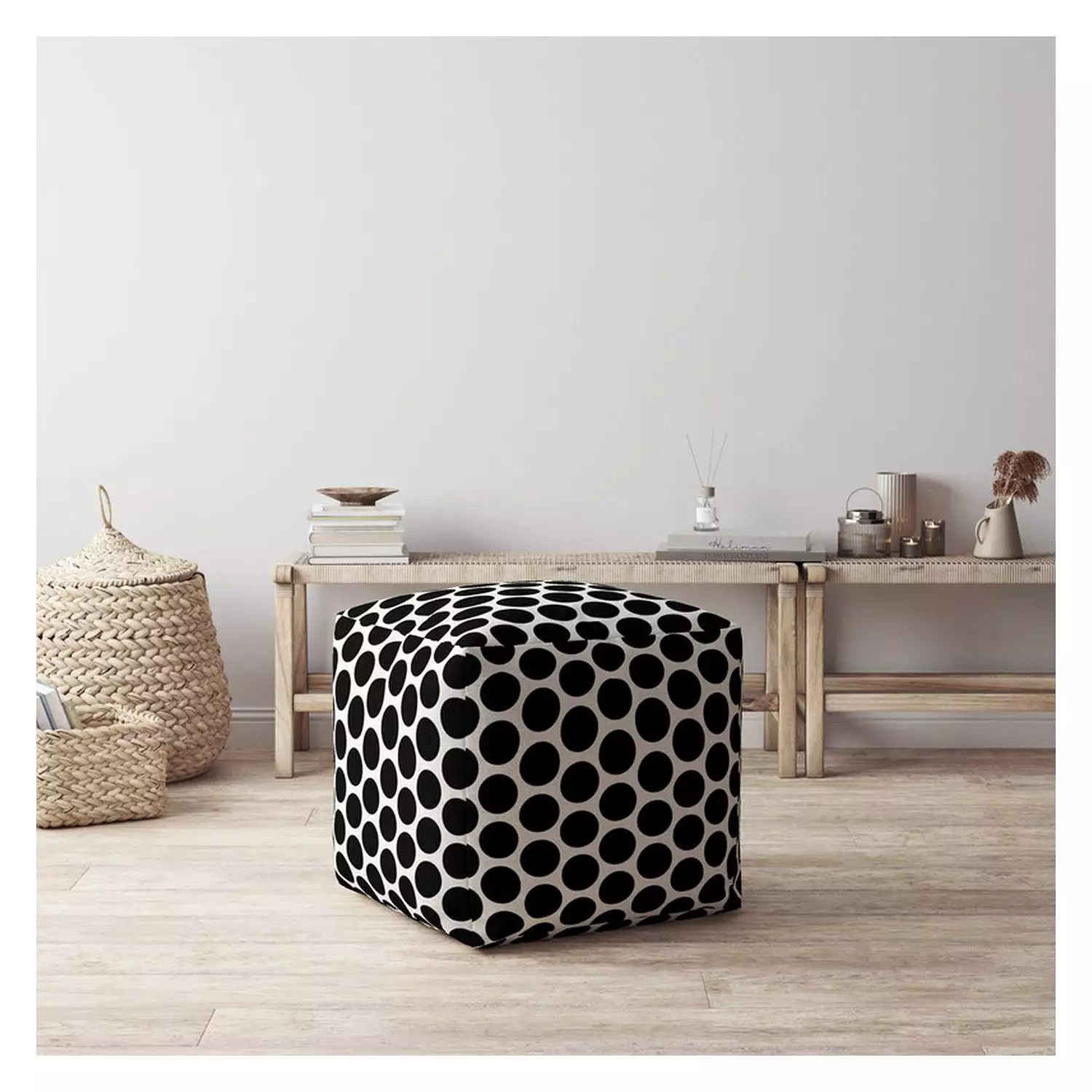 17 Black Cotton Polka Dots Pouf Cover