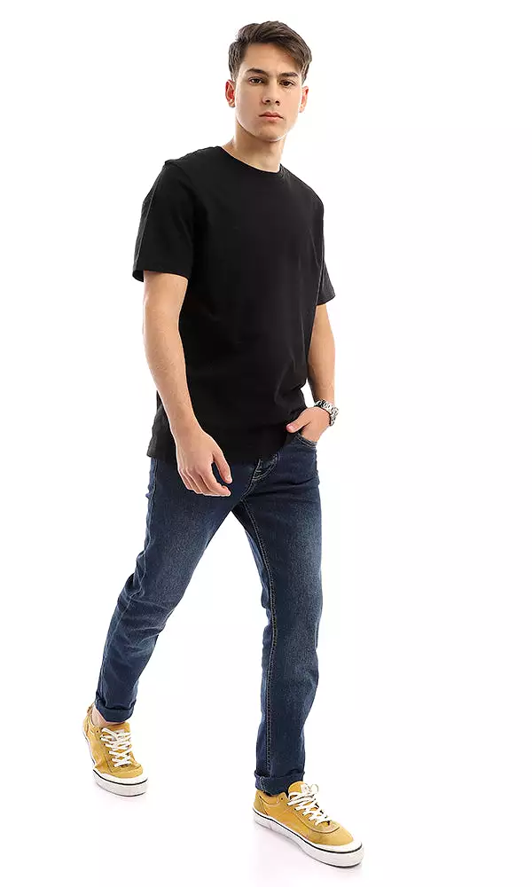 21213 Slip On Solid Basic Black Cotton Tee