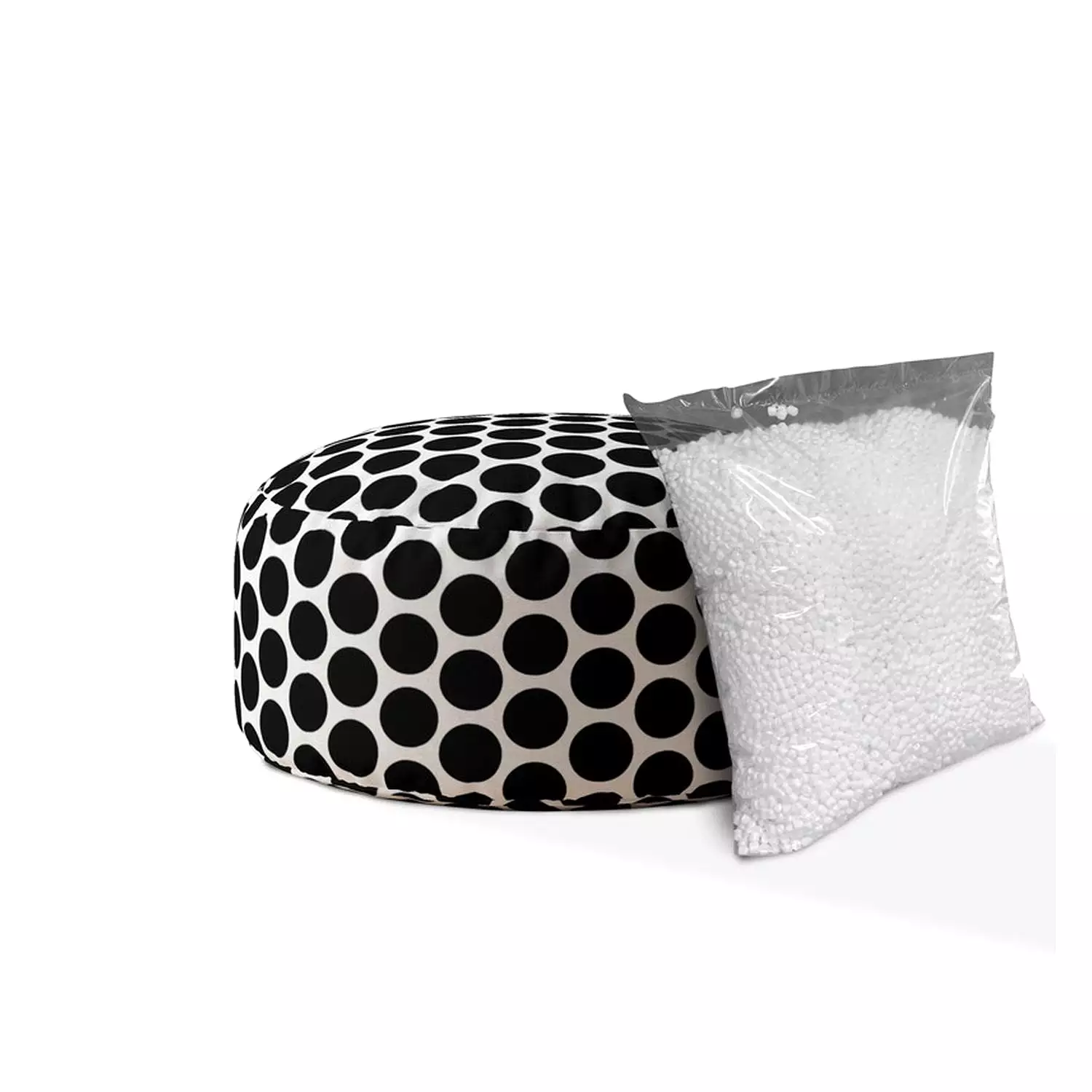 24 Black Cotton Round Polka Dots Pouf Cover