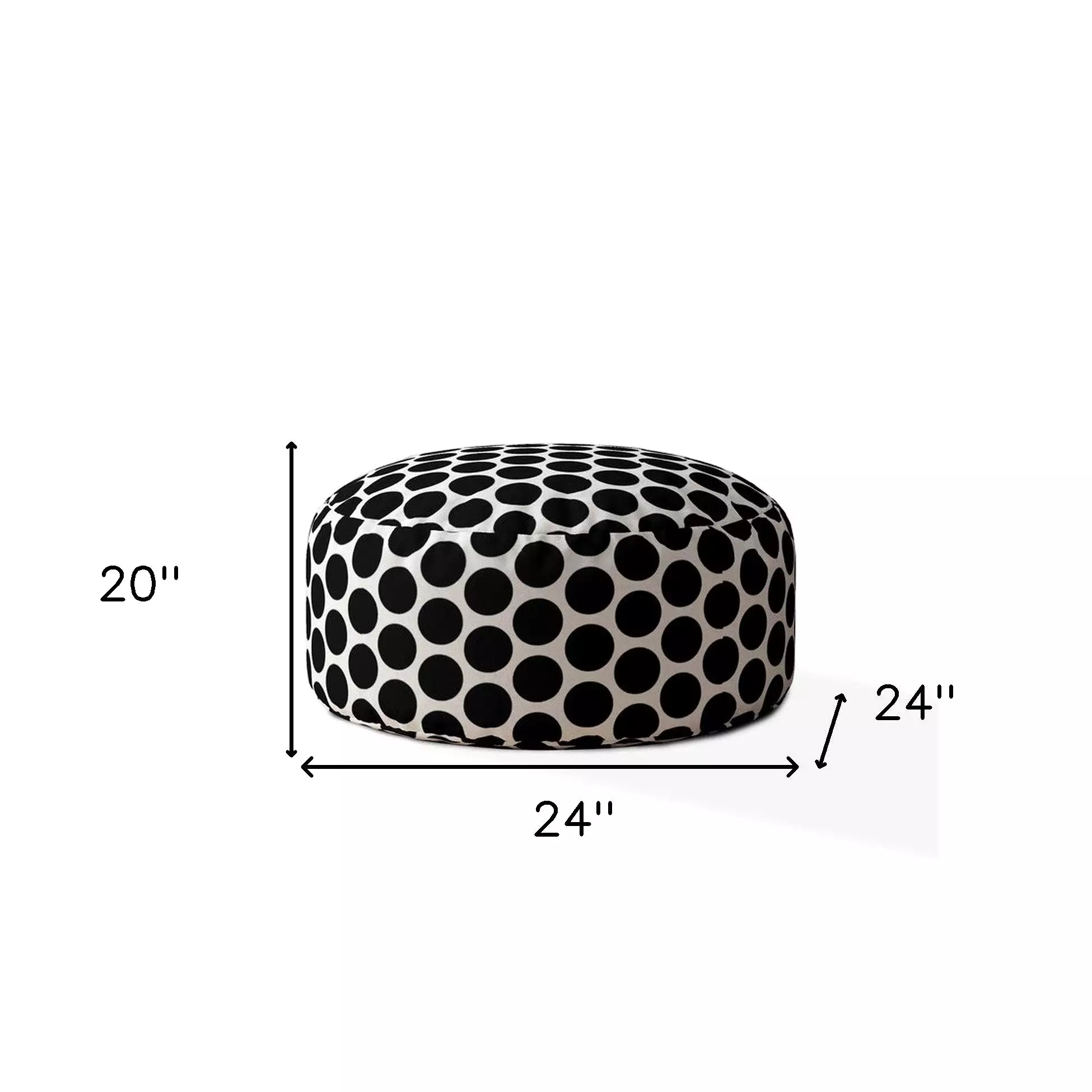 24 Black Cotton Round Polka Dots Pouf Cover