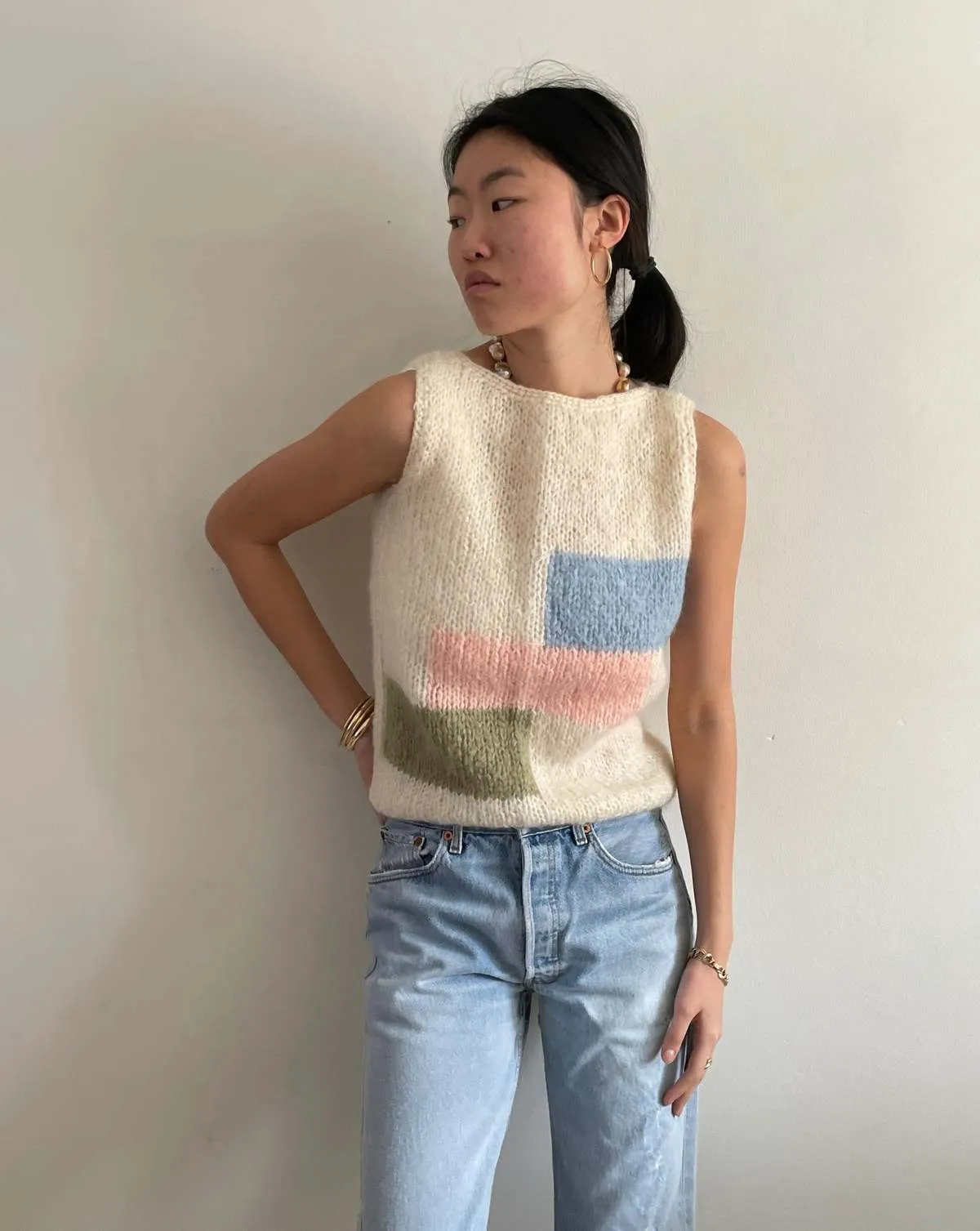 60s Hand Knit Mohair Sleeveless Sweater