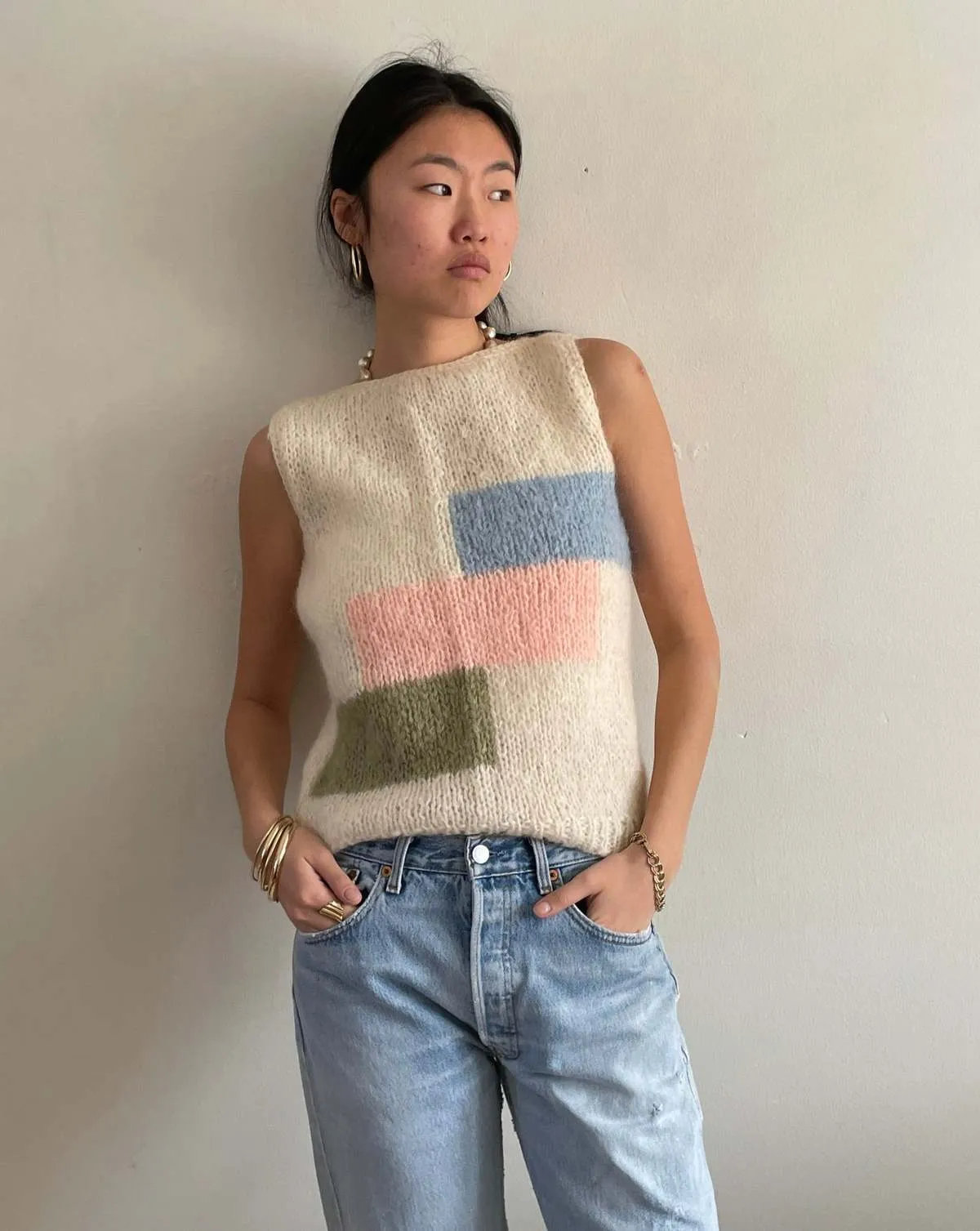 60s Hand Knit Mohair Sleeveless Sweater