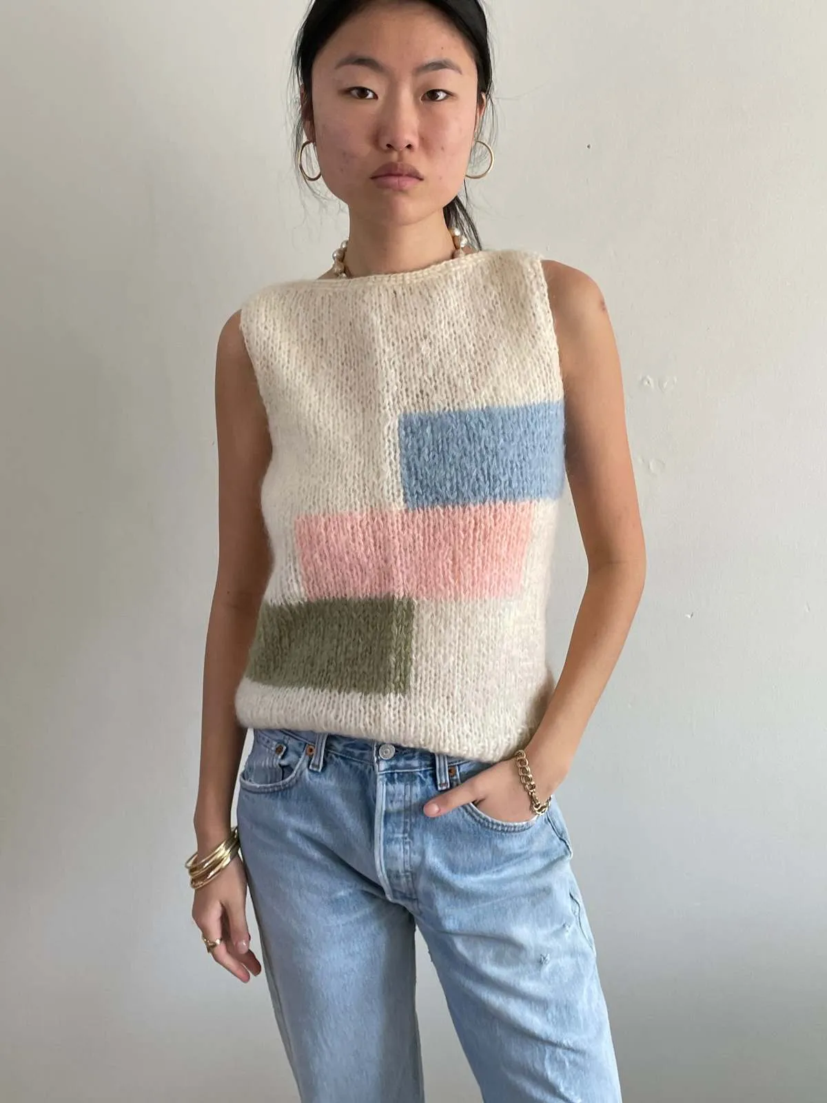 60s Hand Knit Mohair Sleeveless Sweater