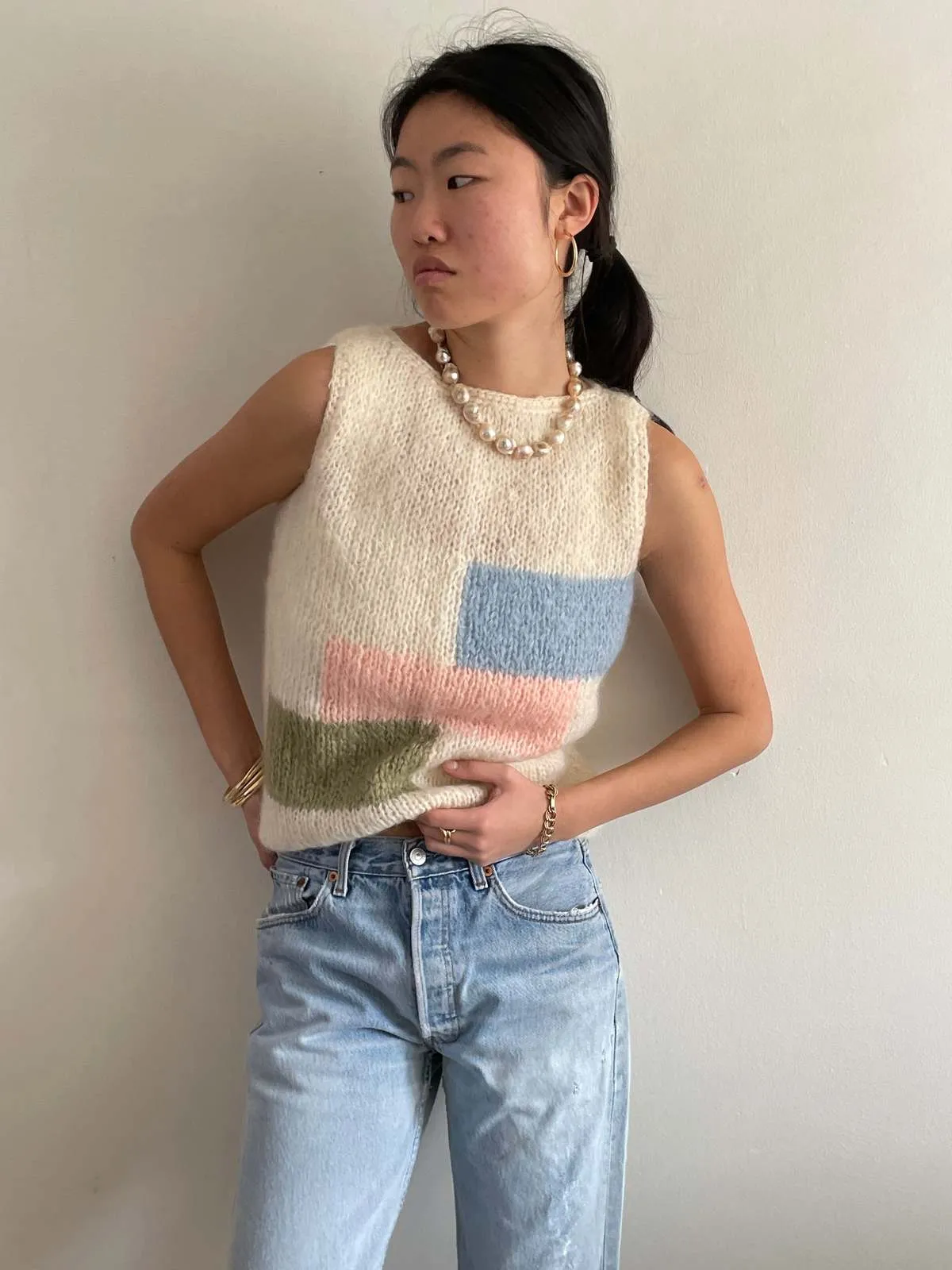 60s Hand Knit Mohair Sleeveless Sweater