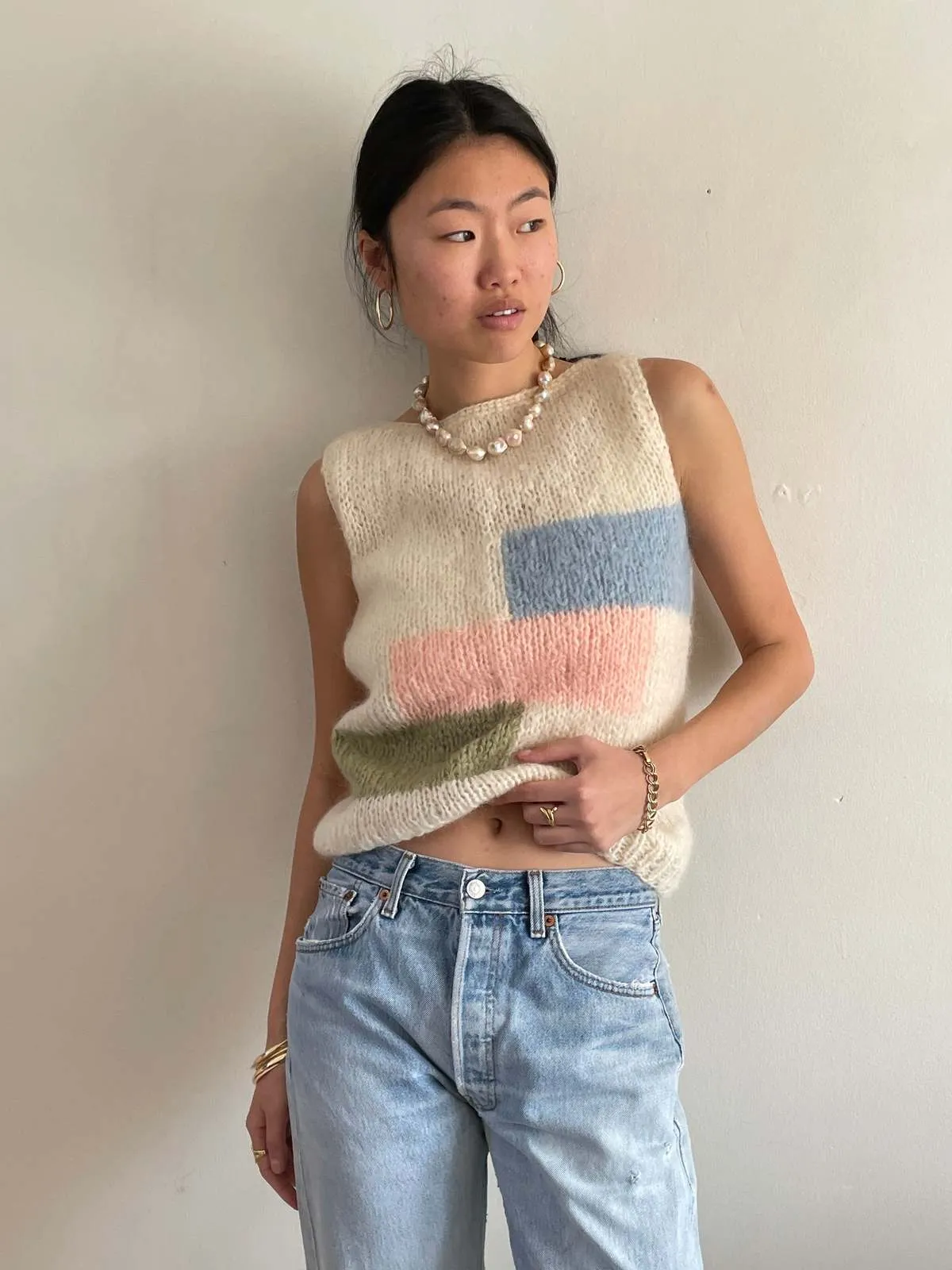 60s Hand Knit Mohair Sleeveless Sweater