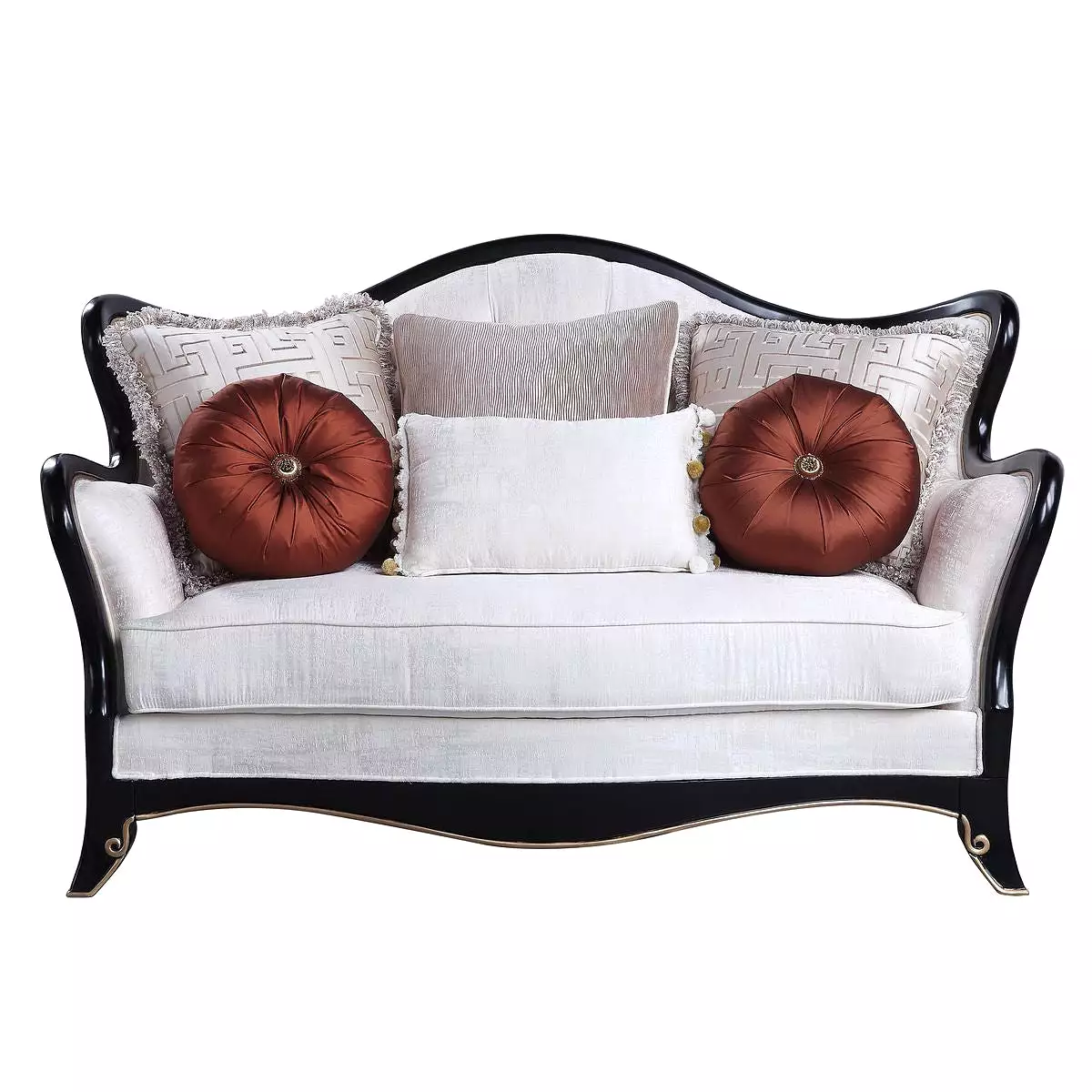 66 Beige And Black Cotton Blend Loveseat and Toss Pillows