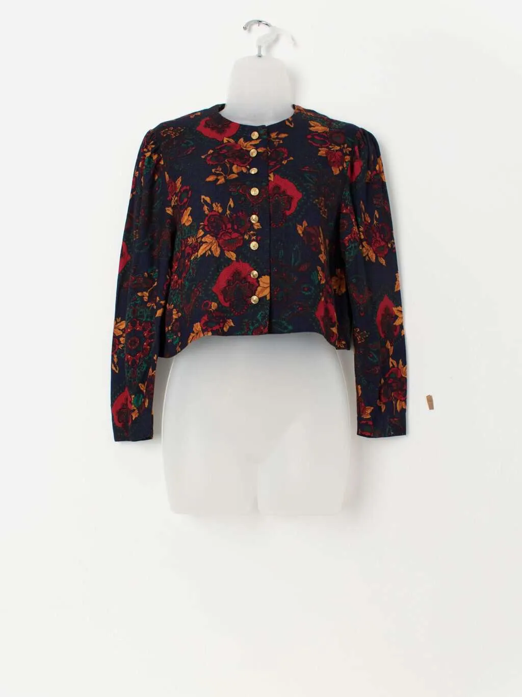 80s vintage cropped navy floral blouse – XS / Small