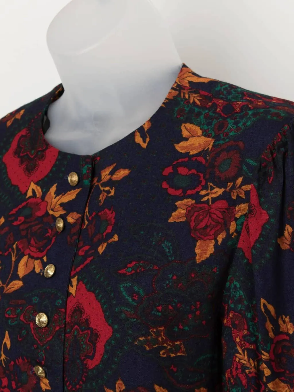 80s vintage cropped navy floral blouse – XS / Small