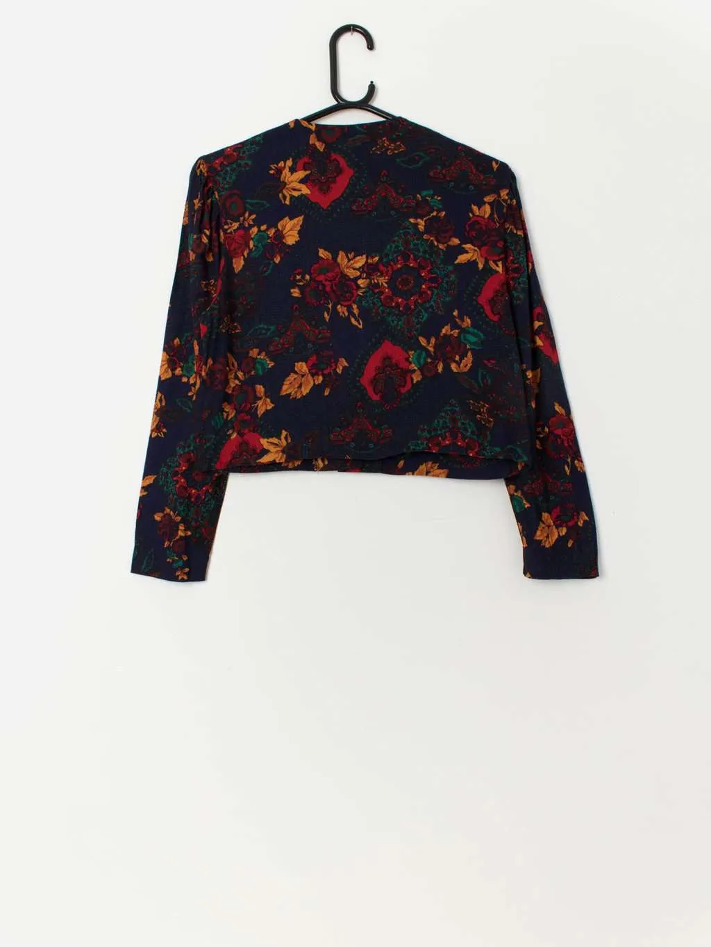 80s vintage cropped navy floral blouse – XS / Small