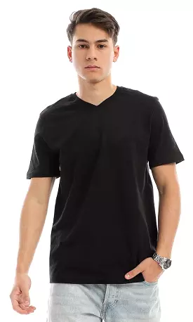 94604 Black Cotton V-Neck Slip On Summer Tee