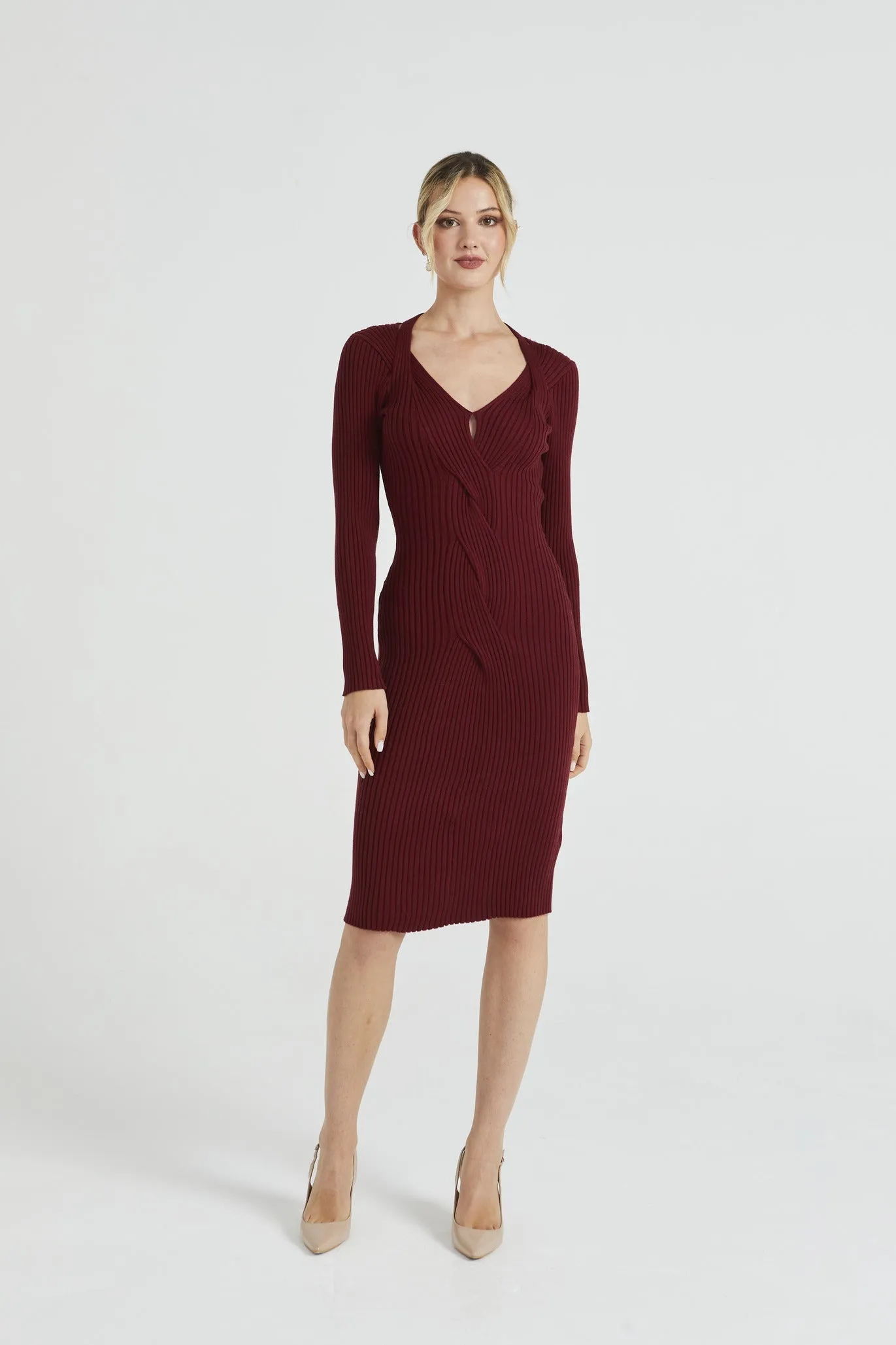 Angeleye Bodycon Ribbed Midi Dress