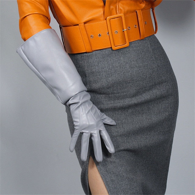 Ashore Shop Womens Extra Long Faux Leather Silver Gray Gloves