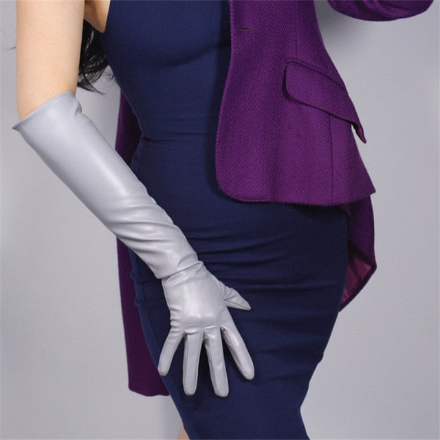 Ashore Shop Womens Extra Long Faux Leather Silver Gray Gloves