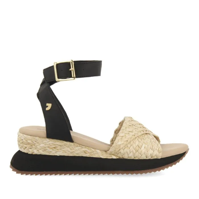 BEIGE AND BLACK SPORTS SANDALS WITH WEDGE FOR WOMEN MEHAMA