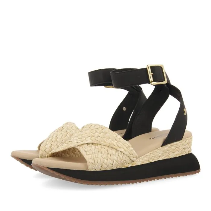 BEIGE AND BLACK SPORTS SANDALS WITH WEDGE FOR WOMEN MEHAMA