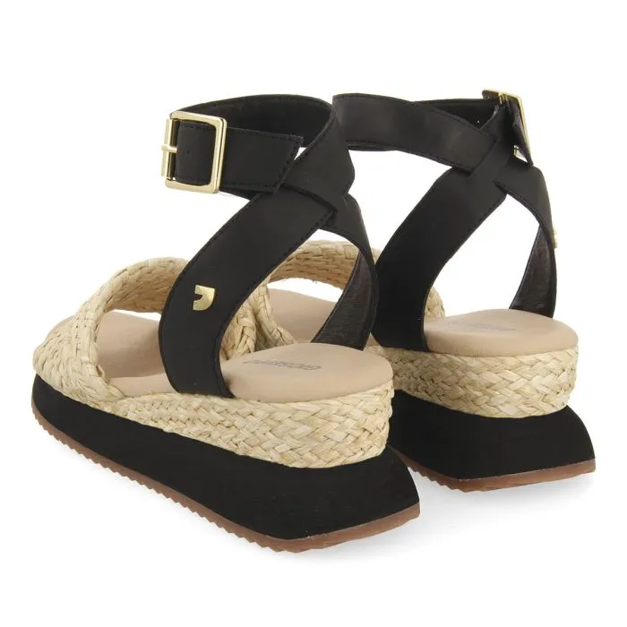 BEIGE AND BLACK SPORTS SANDALS WITH WEDGE FOR WOMEN MEHAMA