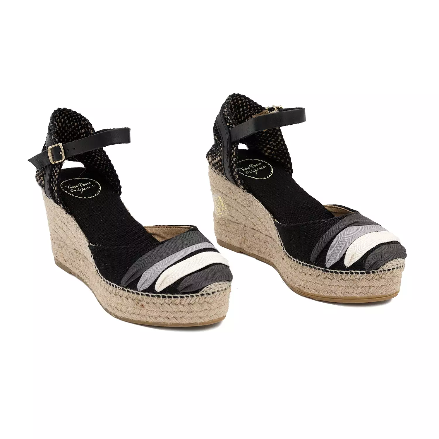 Black Cotton Blend Espadrilles with ribbonfor Women - Lola-NE