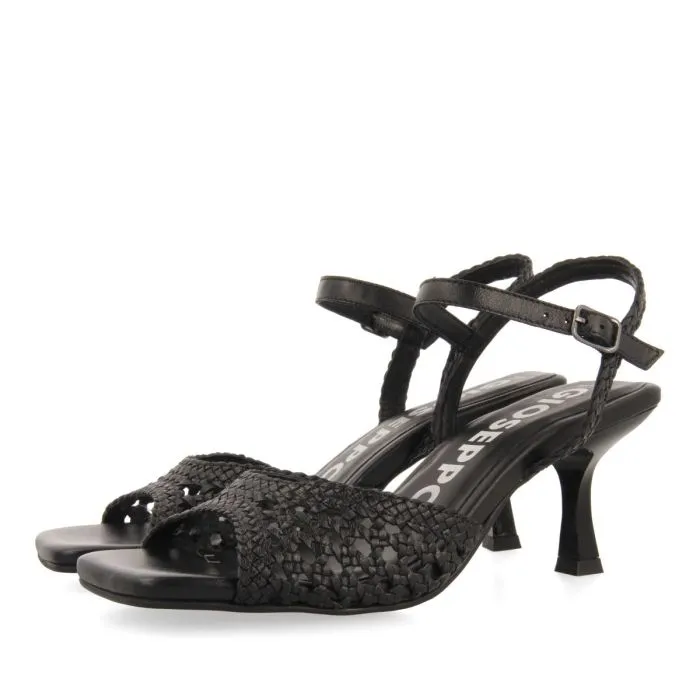 BLACK FINE HEEL SANDALS WITH BRAIDED LEATHER FOR WOMEN DURSELEY