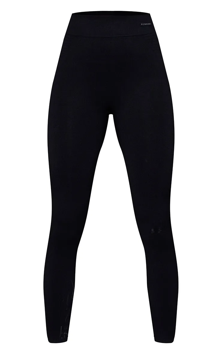 Black Seamless Rib Waist Gym Leggings