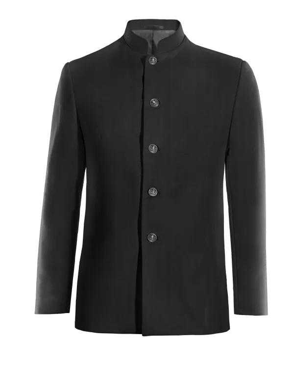  Blazer cuello mandarín negro Ónix de entretiempo