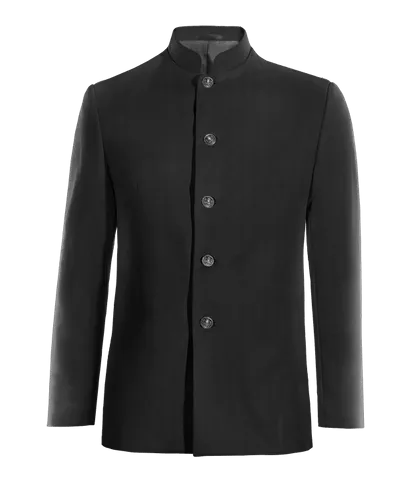  Blazer cuello mandarín negro Ónix de entretiempo