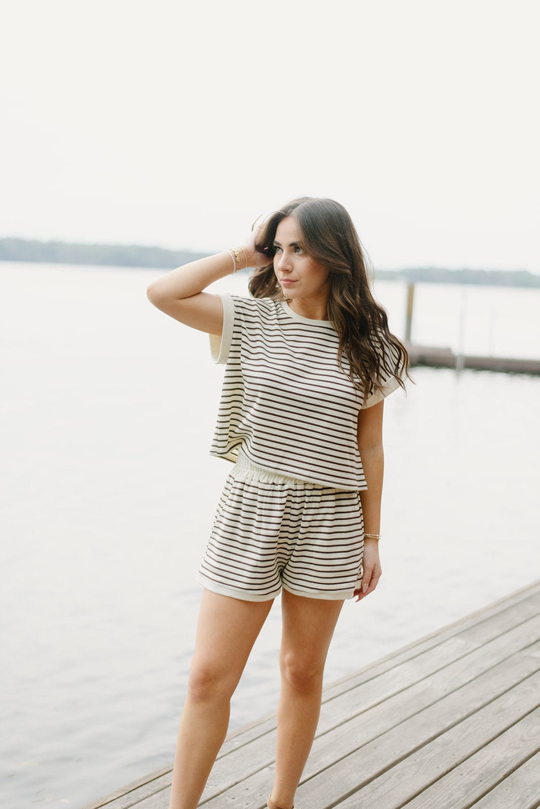 Brown Striped Lounge Set Shorts