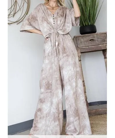 BUCKETLIST Tye Dye Jumpsuit In Mocha/beige