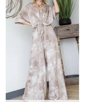 BUCKETLIST Tye Dye Jumpsuit In Mocha/beige