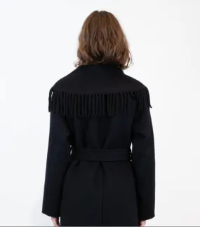 Carrie Wool Fringe Robe Coat - Black