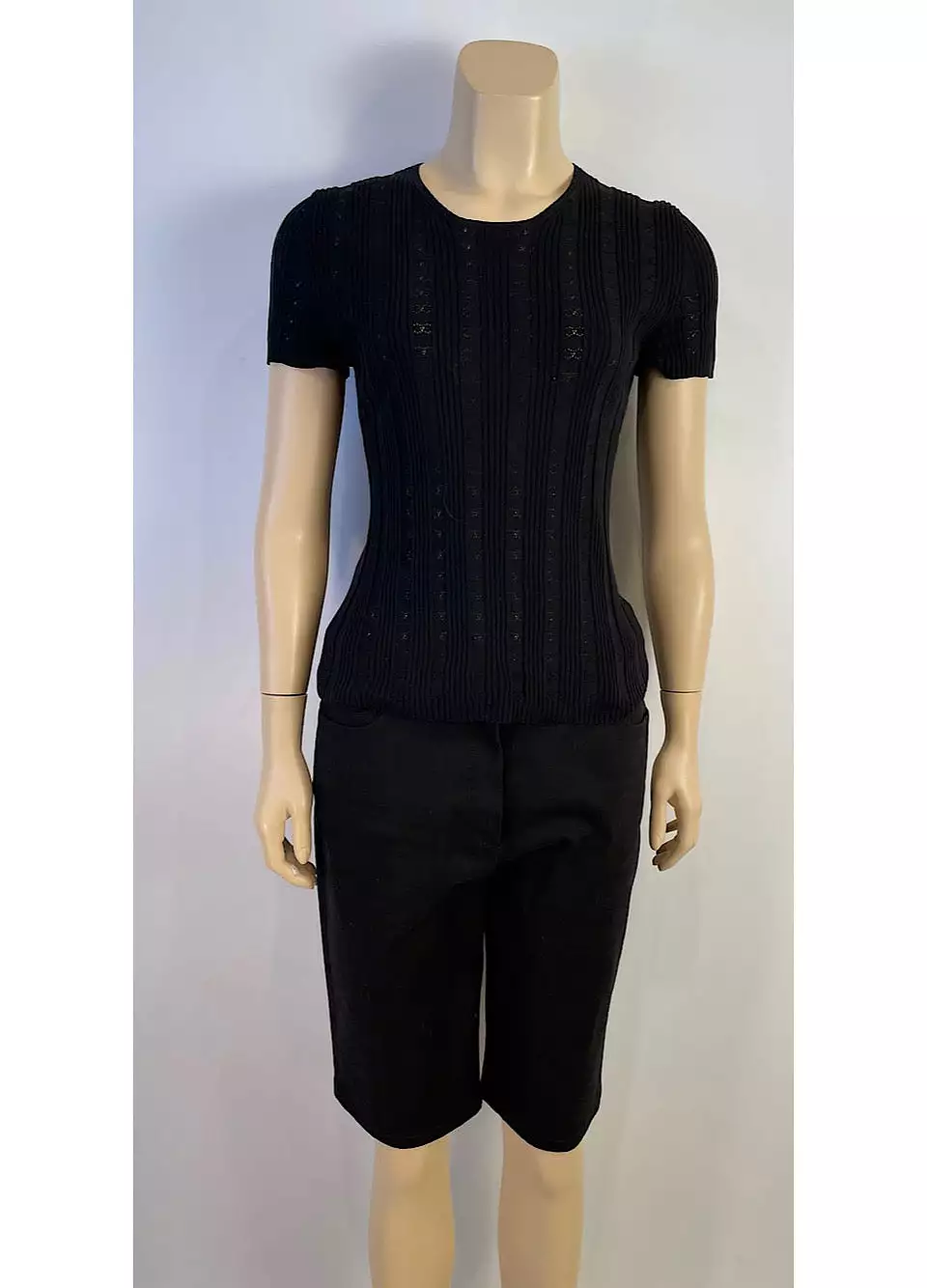 Chanel 05P, 2005 Spring Black Cotton knit interlocking CC logo Blouse top FR 40 US 4/6