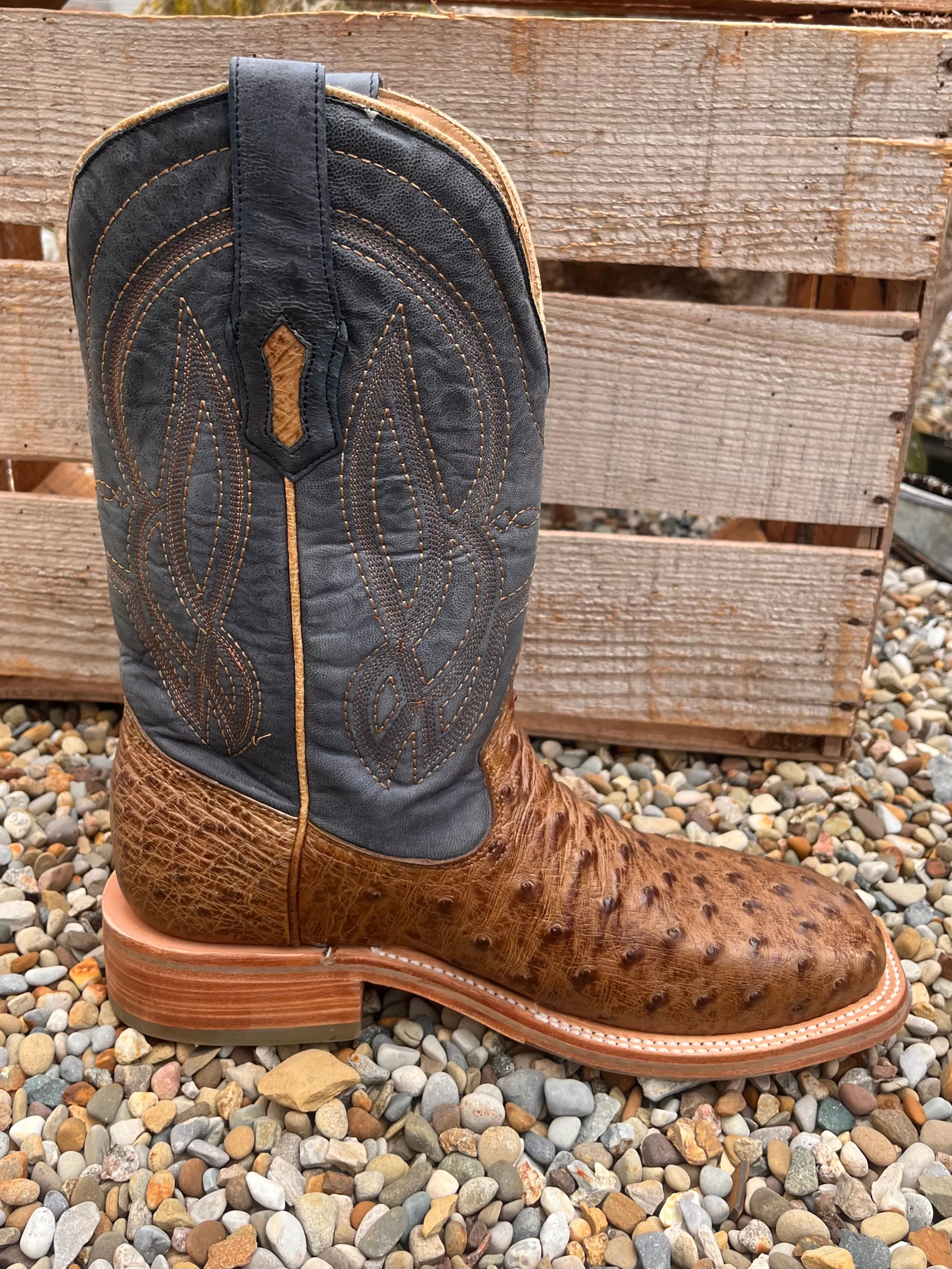 Corral Men's Orix Brown & Blue Ostrich Square Toe Cowboy Boots A4052