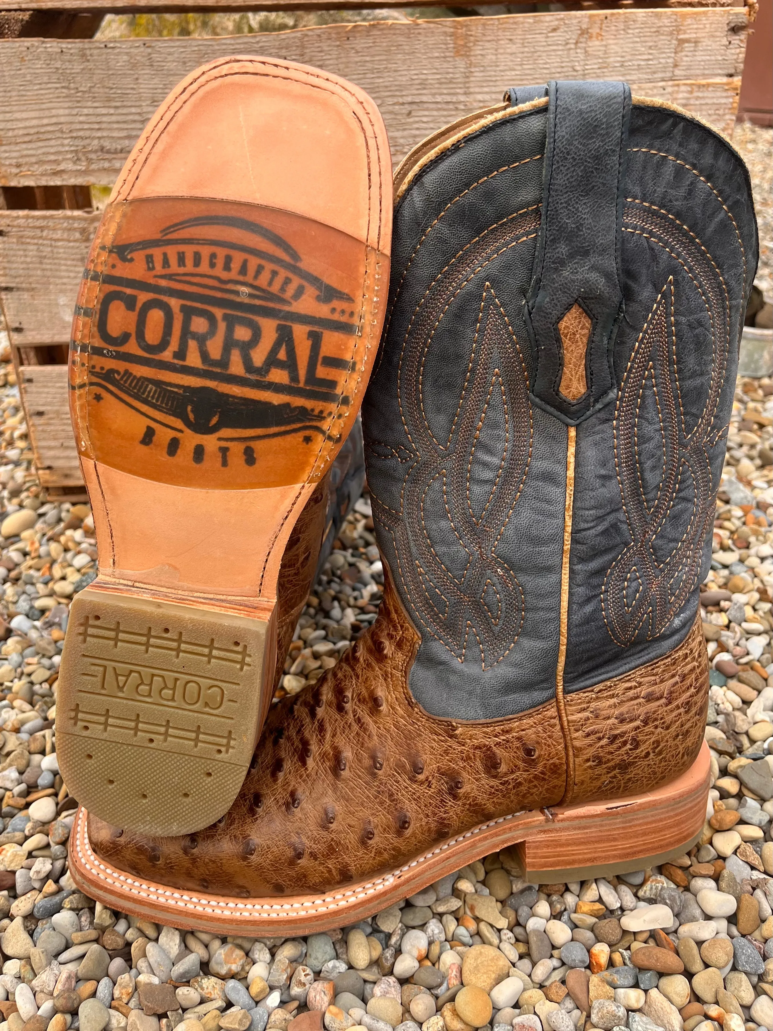 Corral Men's Orix Brown & Blue Ostrich Square Toe Cowboy Boots A4052