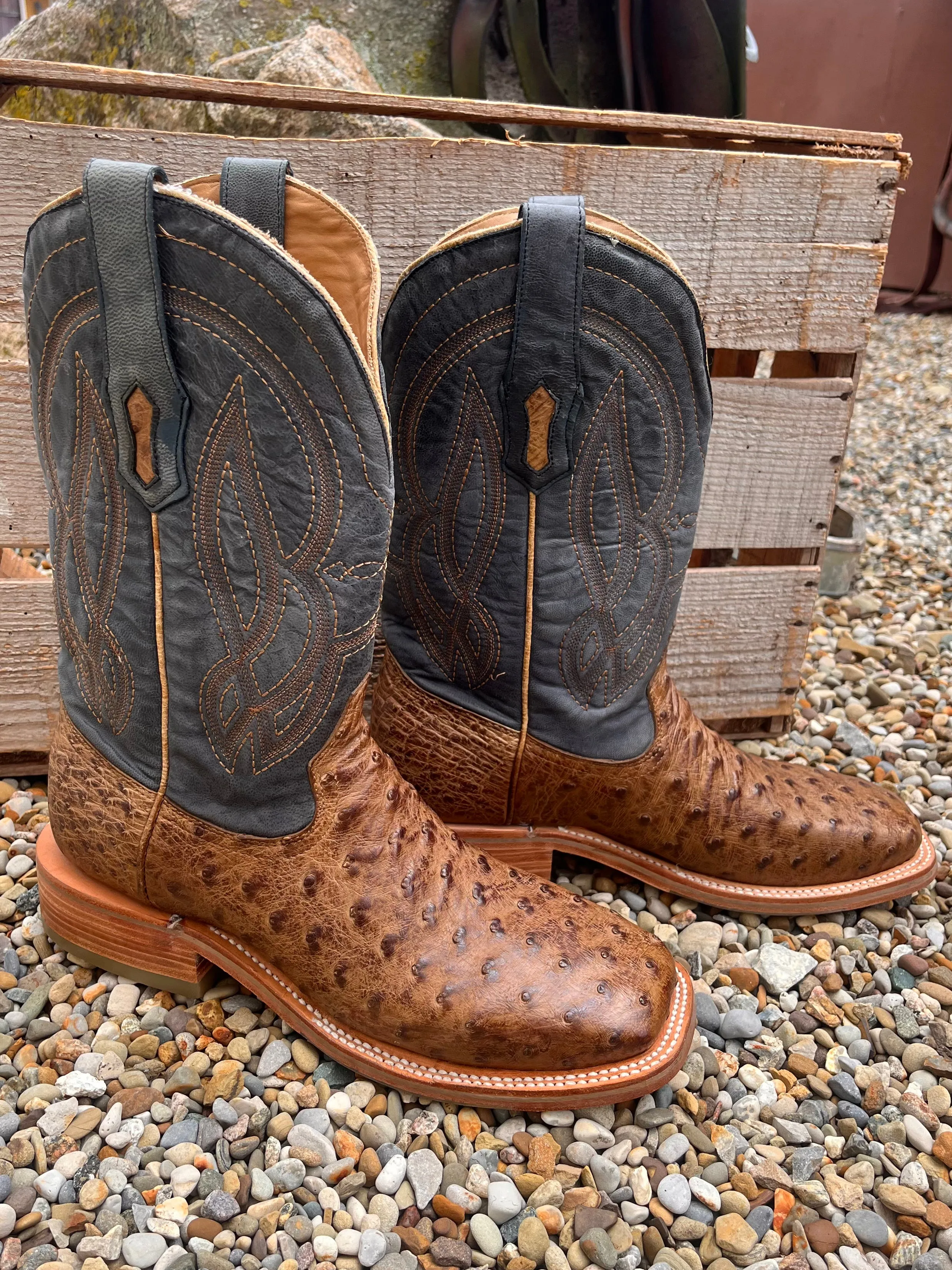 Corral Men's Orix Brown & Blue Ostrich Square Toe Cowboy Boots A4052