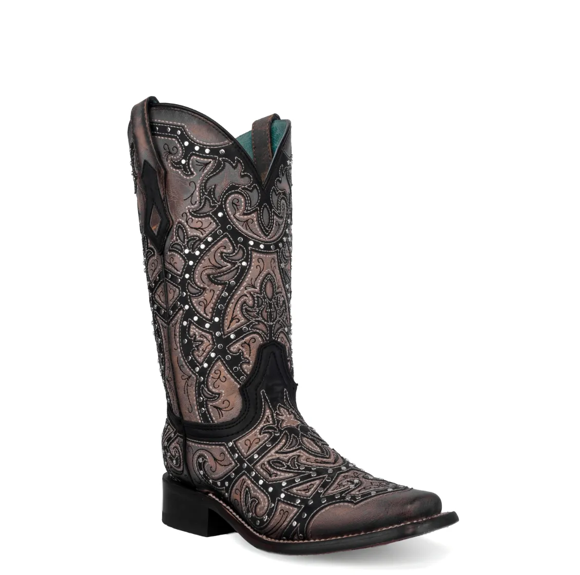 Corral Women's Black & Copper Laser Cut Square Toe Western Boot