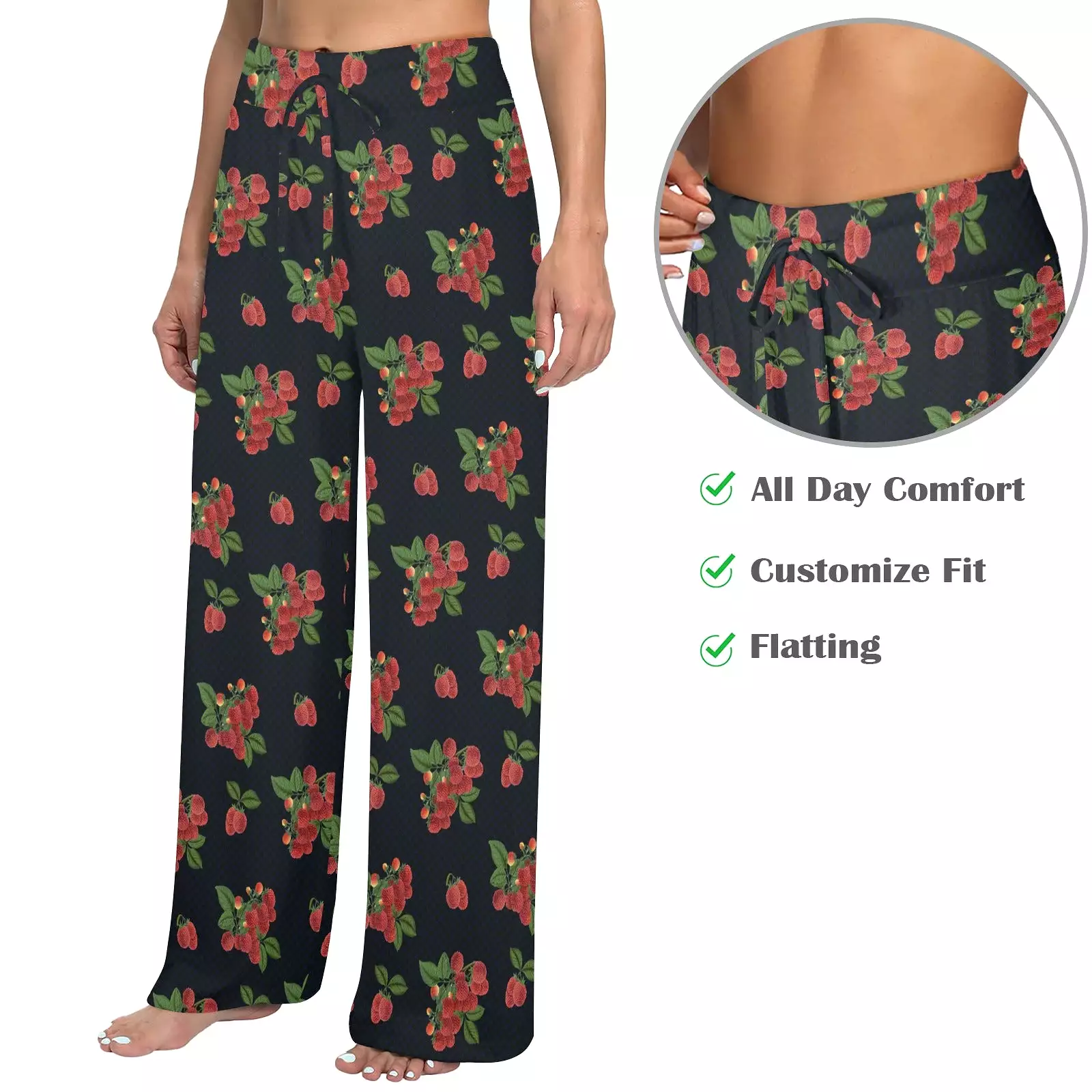 dk blue raspberry print 2 Women's Wide Leg Lounge Pants (Model L77)