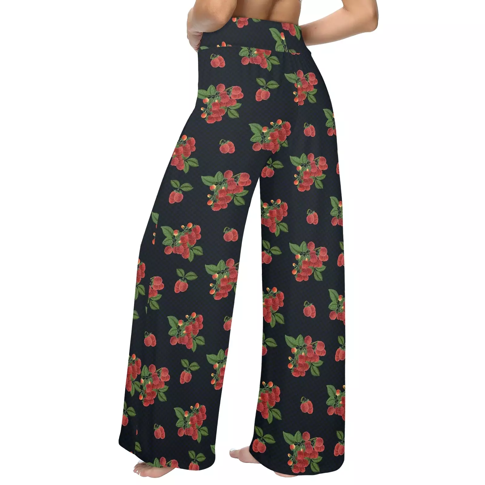 dk blue raspberry print 2 Women's Wide Leg Lounge Pants (Model L77)