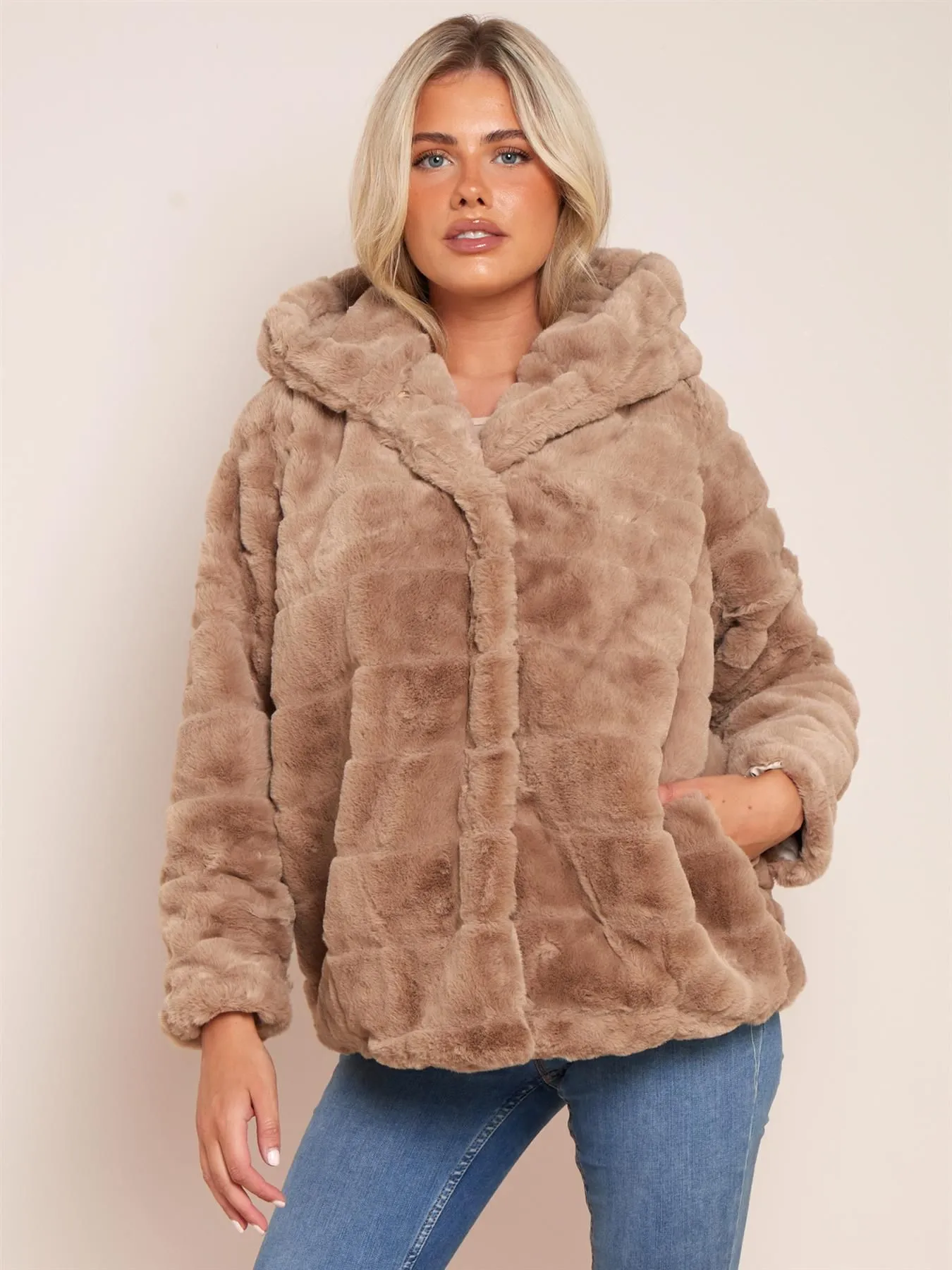 Faux Fur Coat, Mid Length, Black, White, Grey, Taupe, UK Sizes 8 to 14