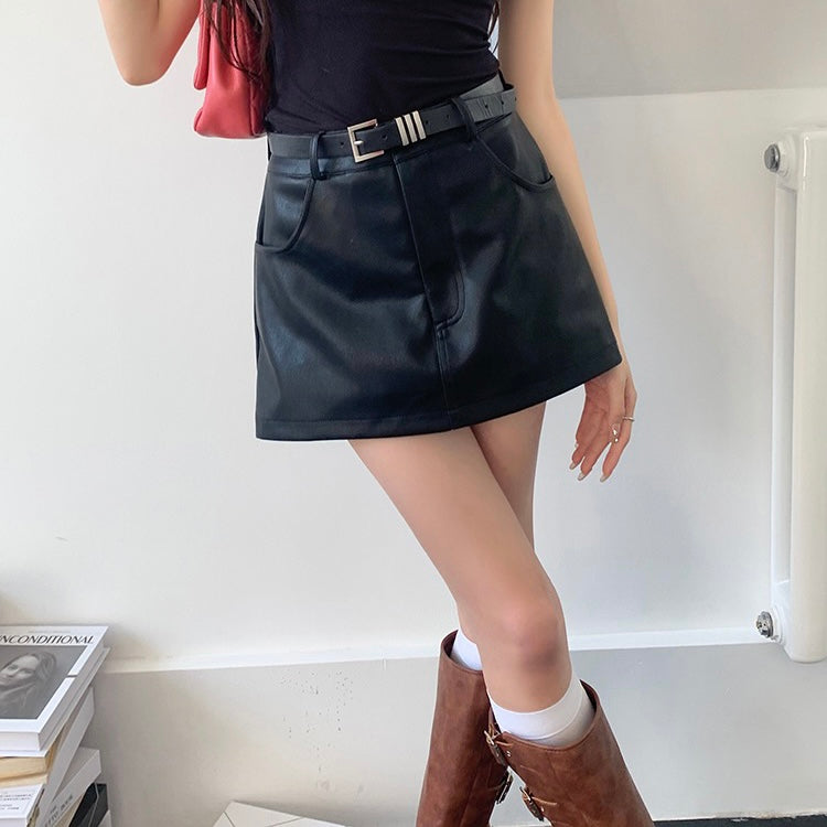 Faux Leather Belt Skort