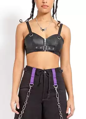 FAUX LEATHER BUCKLE CROP TOP