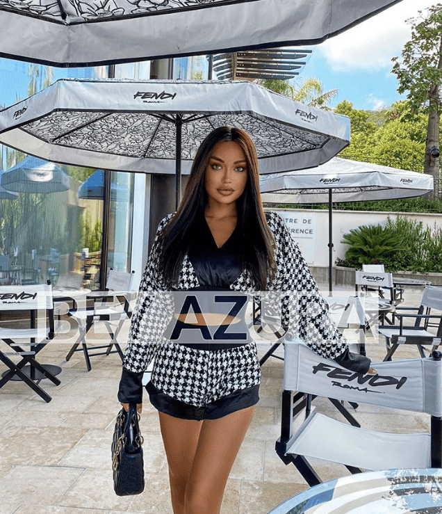 Houndstooth Pattern Elastic Waist Two Piece Set