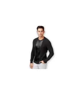 I-N-C Mens Faux Leather Cable Knit Pullover Sweater, TW2