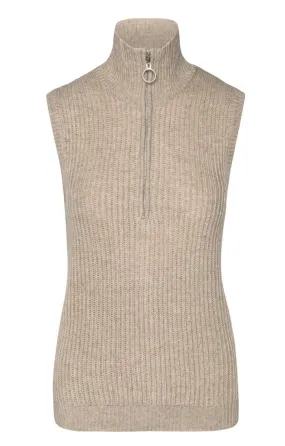 Ladies Ribbed Sleeveless T-Zip Sweater