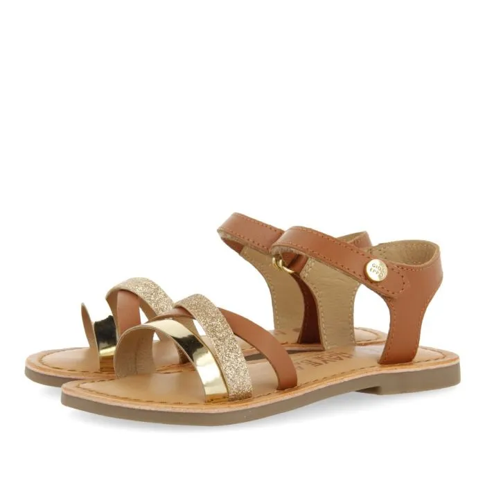 LEATHER SANDALS WITH GLITTER AND METALLIC DETAILS FOR GIRLS AND BOYS LAWTEY