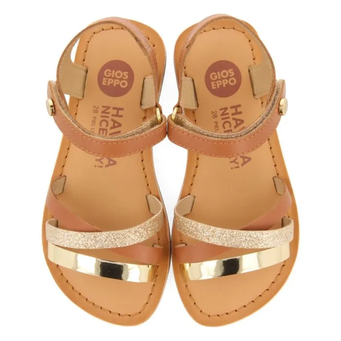 LEATHER SANDALS WITH GLITTER AND METALLIC DETAILS FOR GIRLS AND BOYS LAWTEY