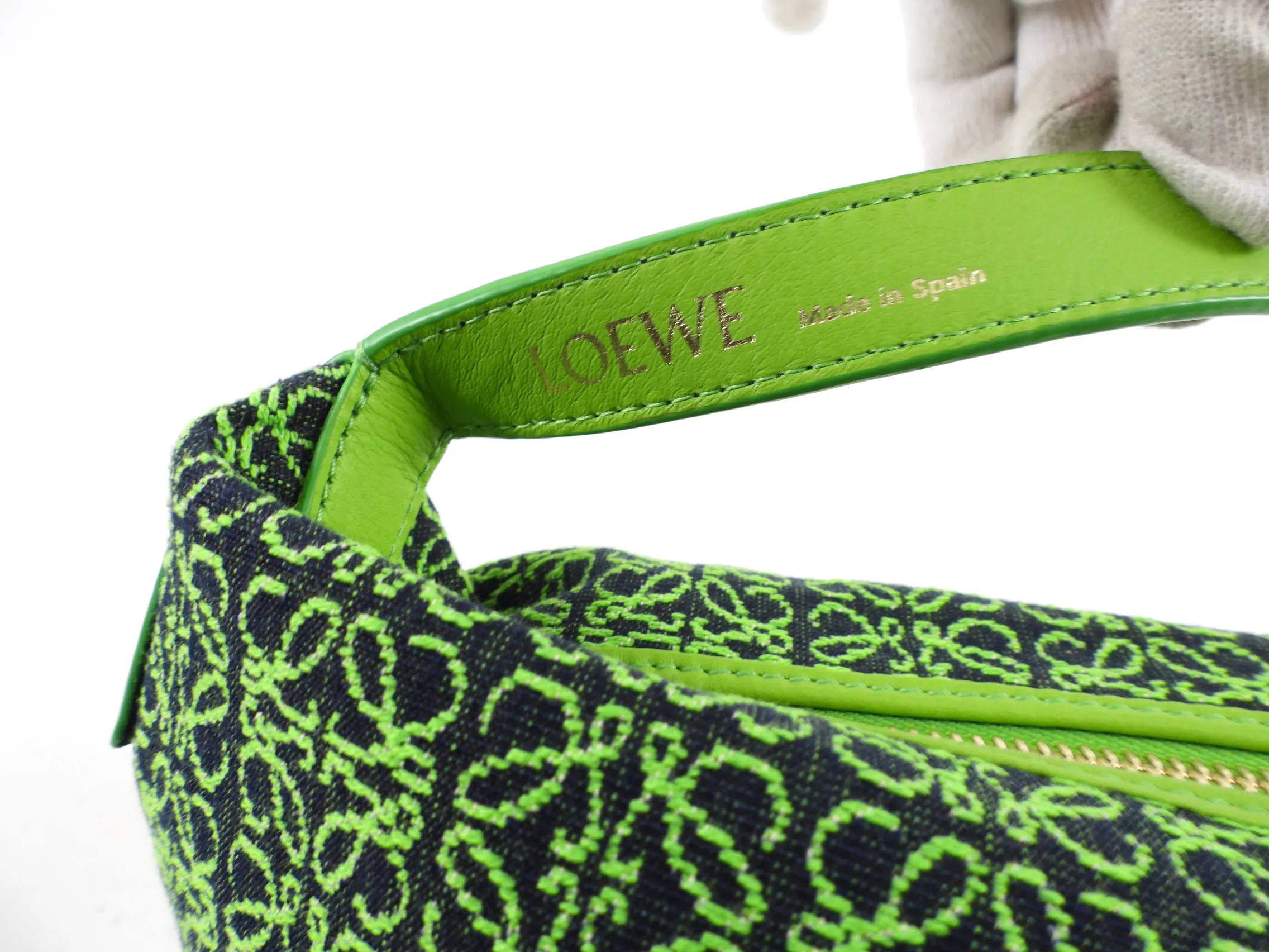 Loewe Small Lime Green Cubi Anagram Jacquard Bag