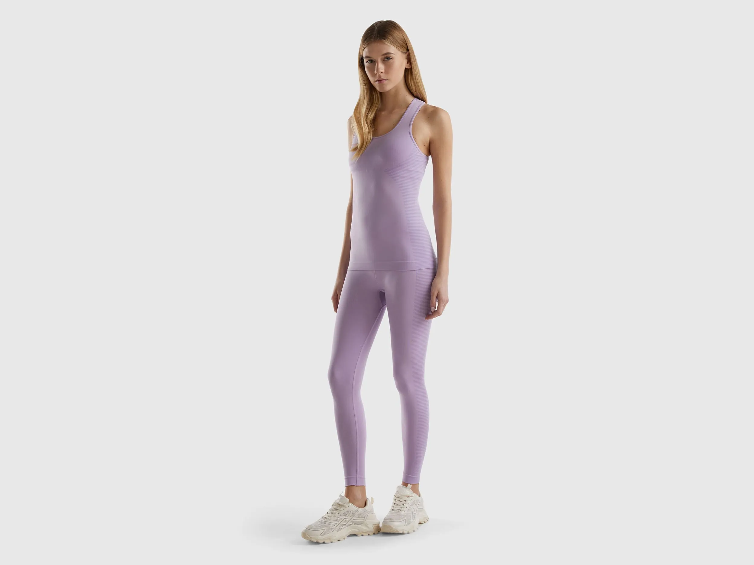 Long seamless sports leggings - Lilac | Benetton