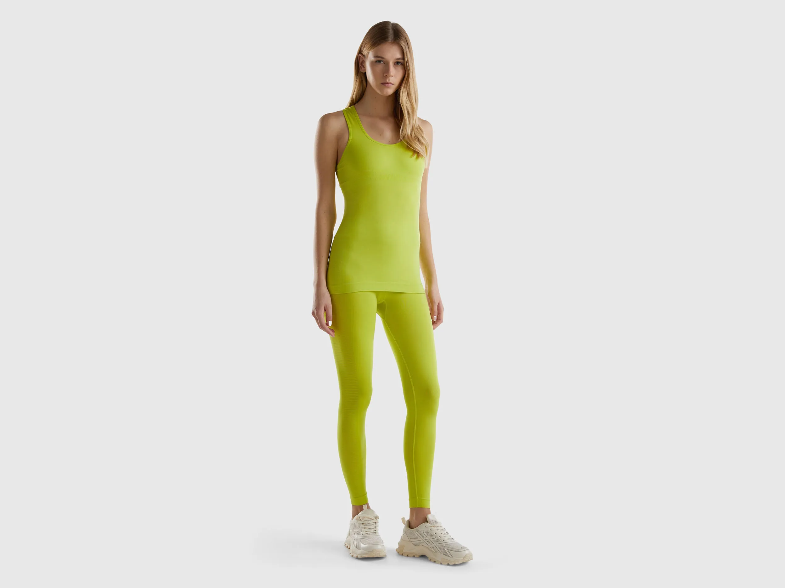 Long seamless sports leggings - Lime | Benetton