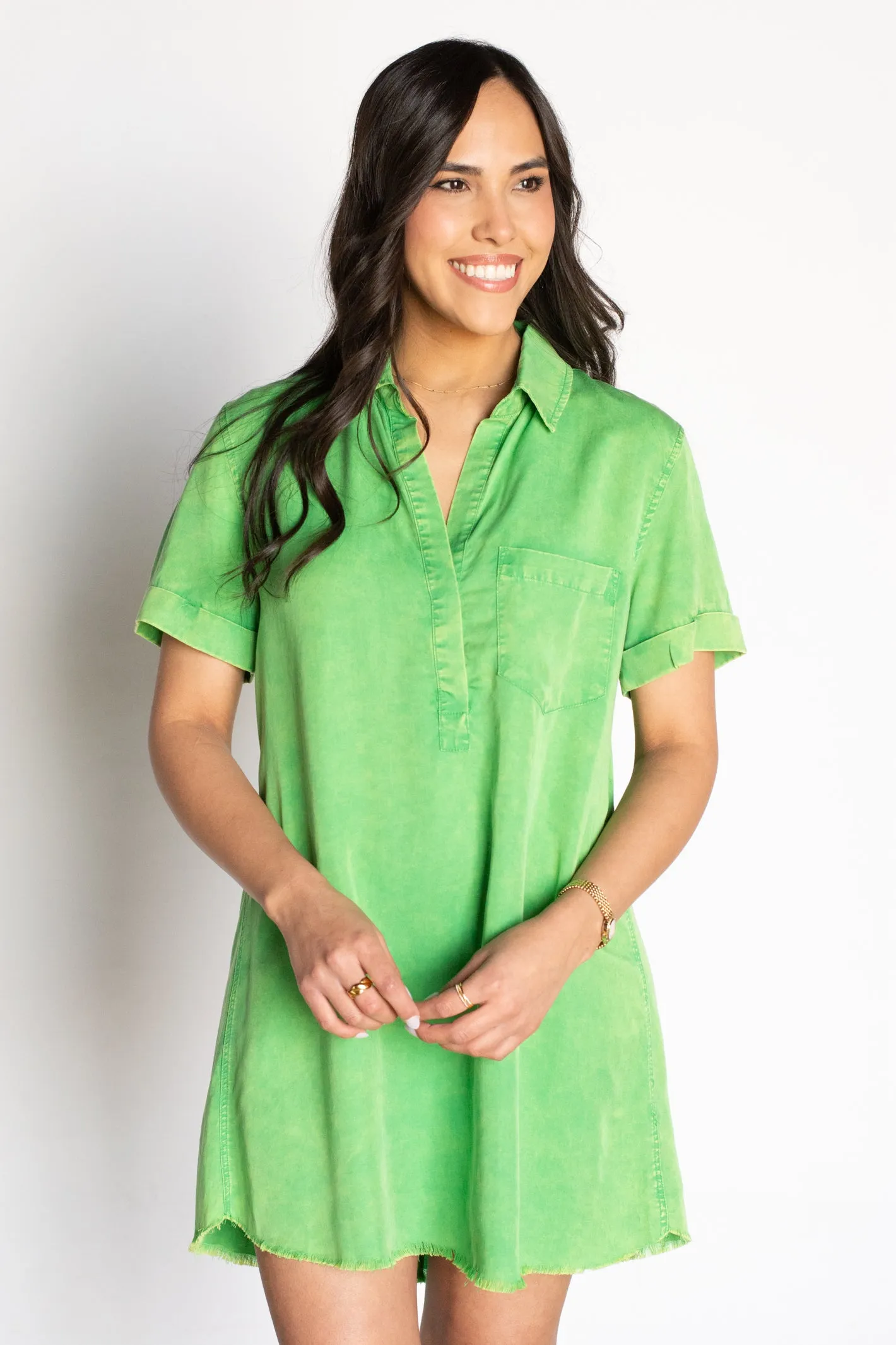 Loving the Sunshine Green Chambray Dress