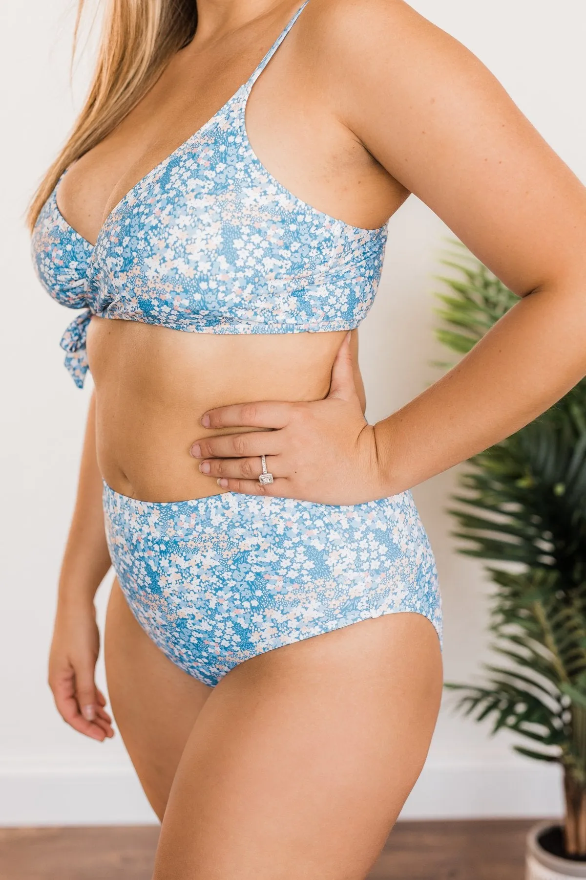 Making Waves High-Rise Swim Bottoms- Blue Floral