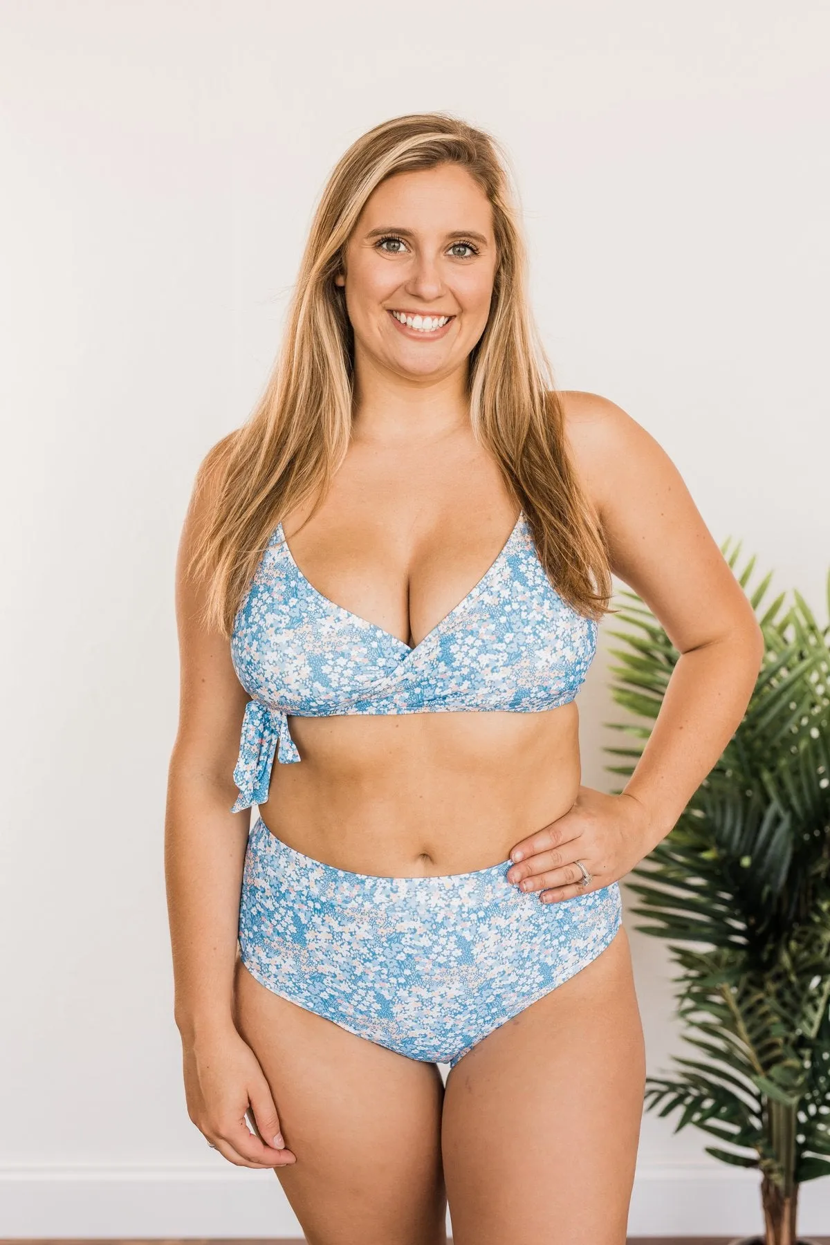 Making Waves High-Rise Swim Bottoms- Blue Floral